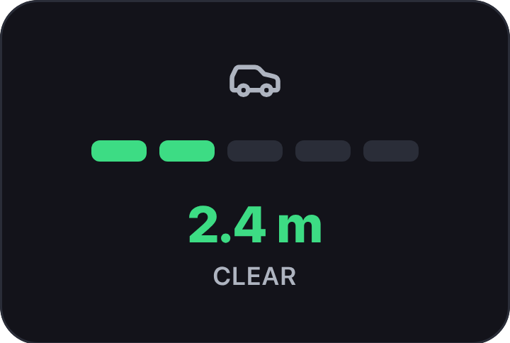 Parking Assist widget: Concentric proximity rings under the top-down render